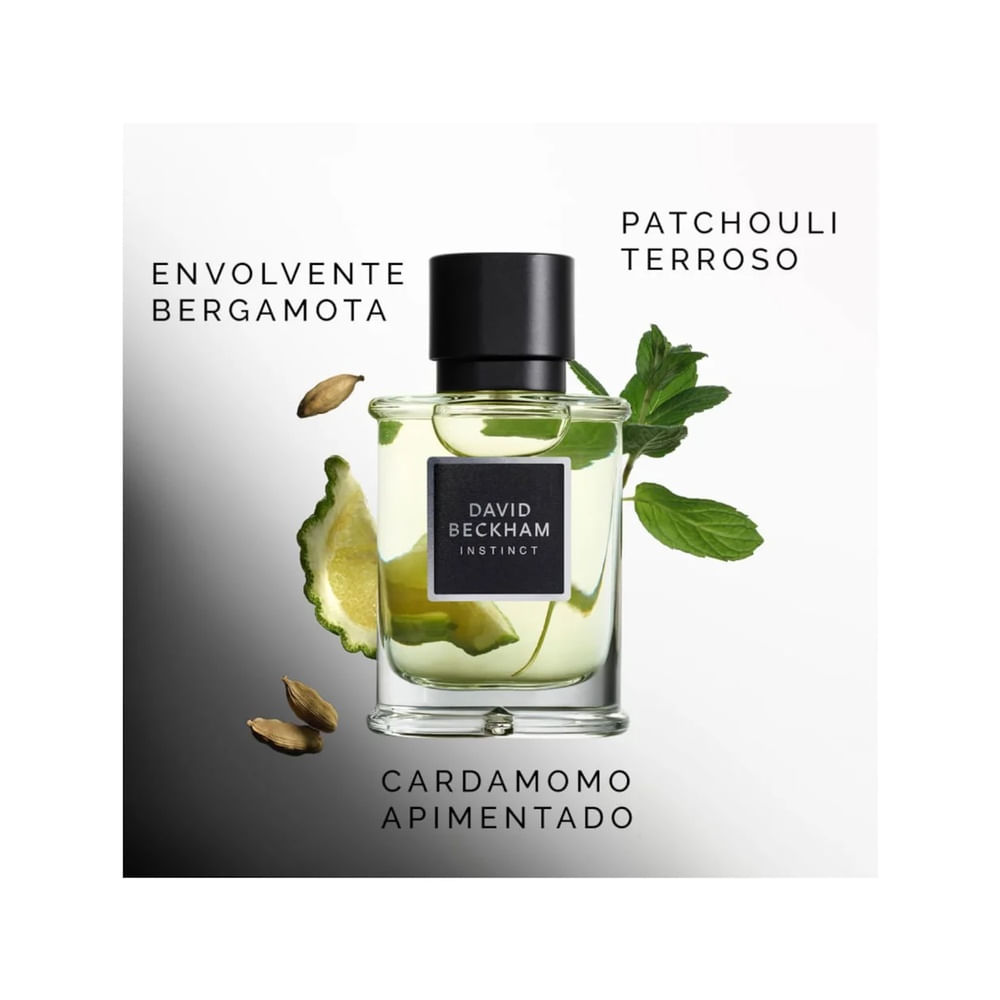 Frasco do perfume David Beckham Instinct com destaque para ingredientes